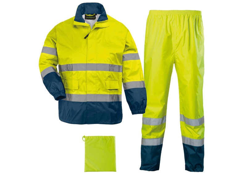 Ensemble de pluie haute visibilité jaune / marine